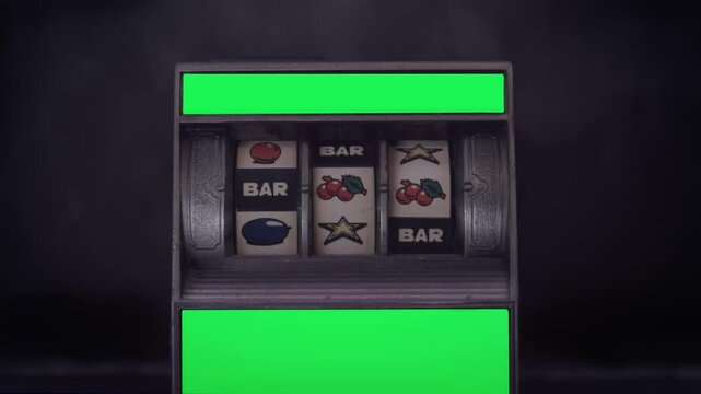 A Casino Fruit Slot Machine While Rolling And Giving Results. Gambling concept Video loop, with green screen