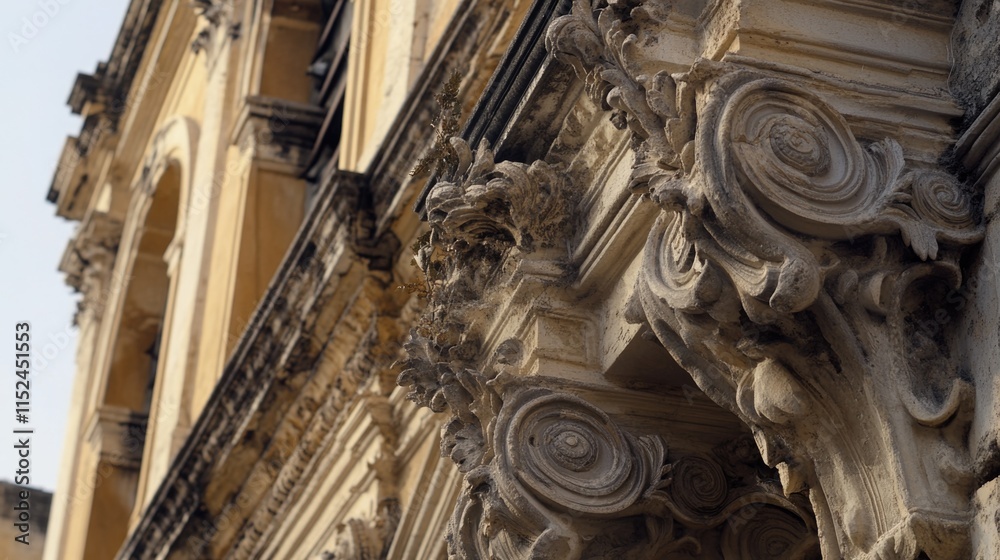 Poster Close-up shot of a building with a prominent clock face, ideal for use in architectural or urban planning contexts