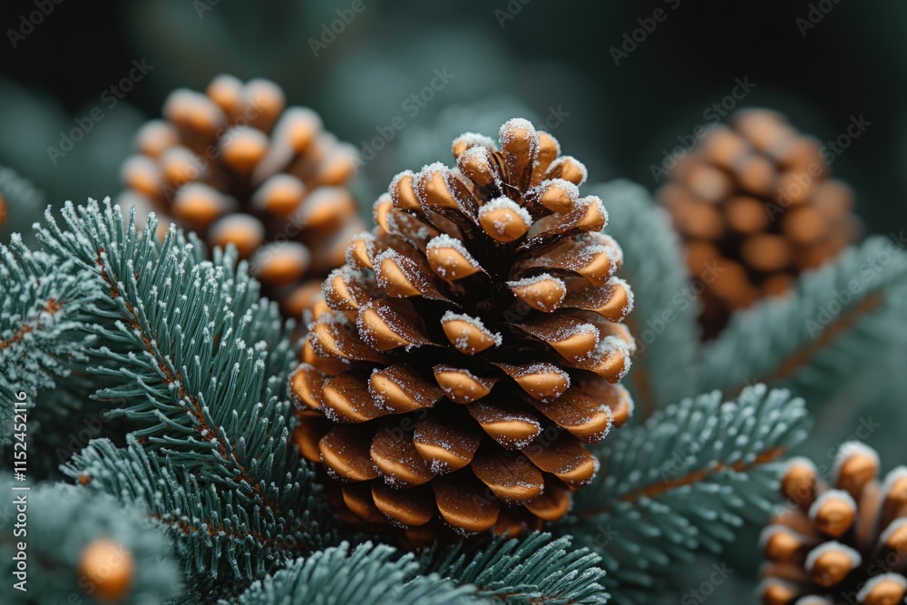 Poster A close-up view of a pine cone on a tree branch, highlighting its texture and details
