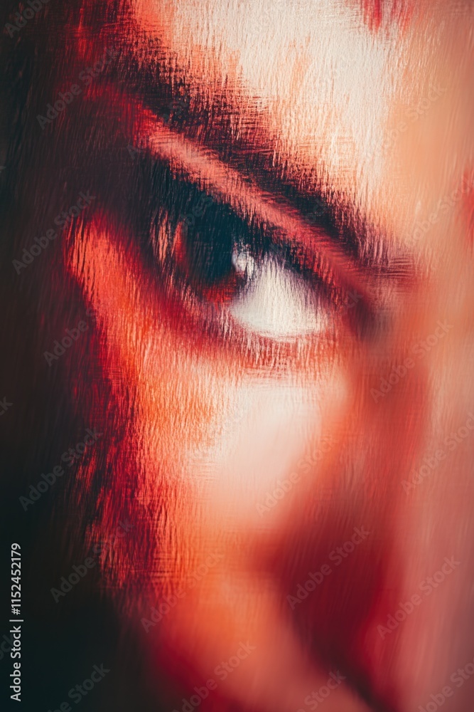Poster close-up shot of a person's face with blurred background, ideal for use in portraits, profiles or fo