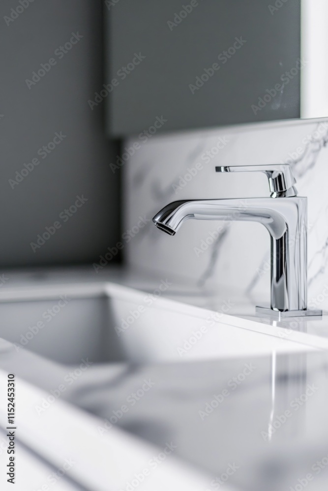 Poster a modern bathroom sink with a chrome faucet and marble countertop, perfect for interior design or ar
