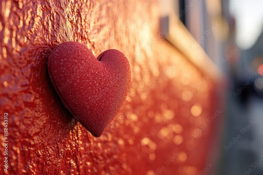 Aufkleber a bright red heart-shaped object is stuck on a red wall