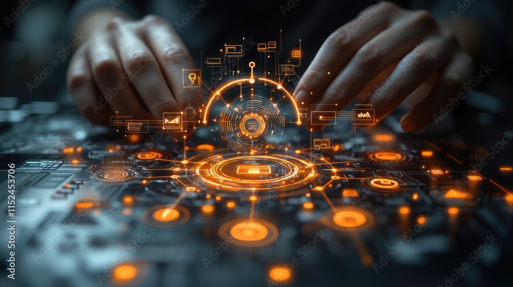 Poster A person working on their computer with glowing symbols visible as they type