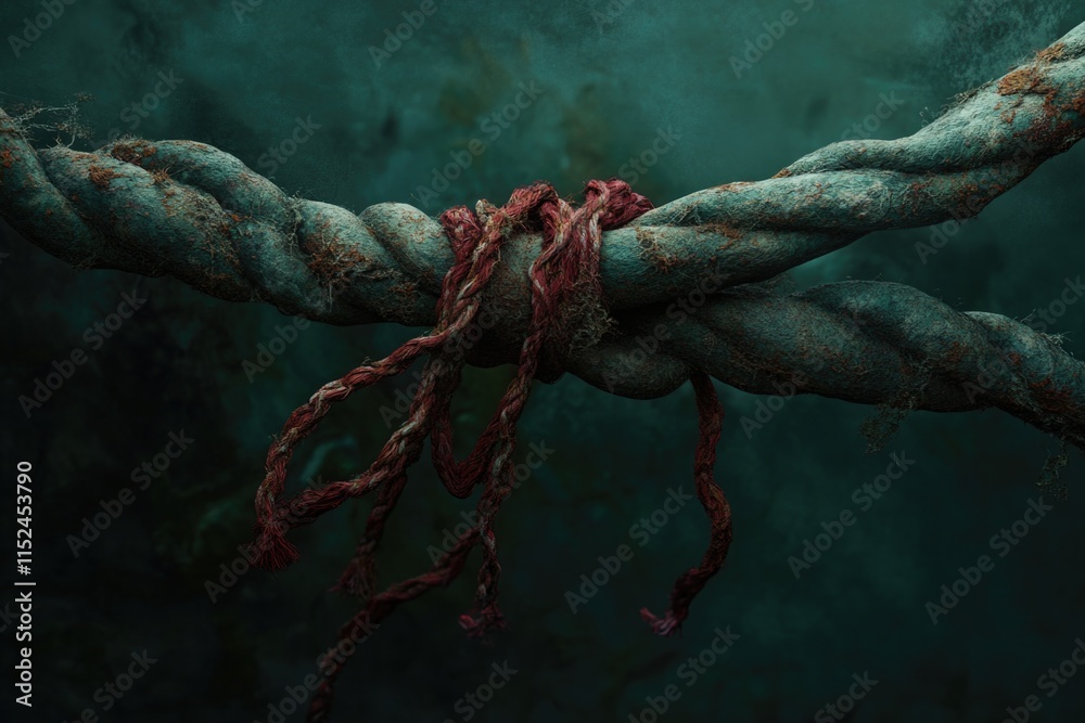 Poster Close-up view of a twisted rope wrapped around a tree branch