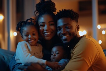 Smiling family enjoys quality time together at home during cozy evening
