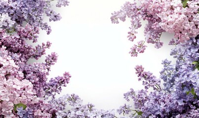 A large banner with a border of lilac flowers, complemented by purple and pink blossoms.