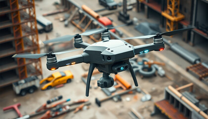 Fototapeta premium High-tech aerial drone enhancing construction efficiency