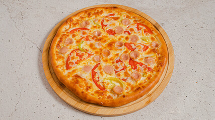 Delicious pizza on tray isolated