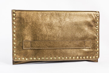 leather women's clutch gold color