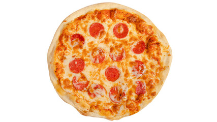 Pizza pepperoni isolated on white top view