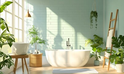 Contemporary Bathroom. Scandinavian Interior Design Background. .