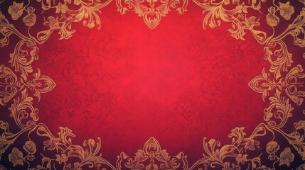 Elegant Red and Gold Floral Frame Design Background Texture: Perfect for Invitations, Cards, and Luxury Branding