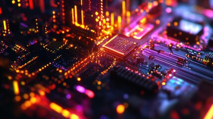 Obraz premium Abstract glowing circuit board, technology background.