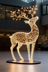 Fototapeta premium digital christmas decor, electric reindeer adorned with twinkling lights create a modern and radiant holiday atmosphere