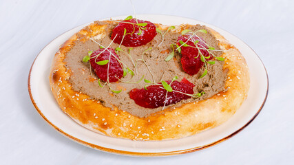 Delicious pizza on tray isolated