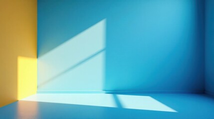 Obraz premium Sunlight Illuminates a Room with Two-Toned Walls, Creating a Serene and Minimalist Setting Ideal for Backgrounds and Design Projects