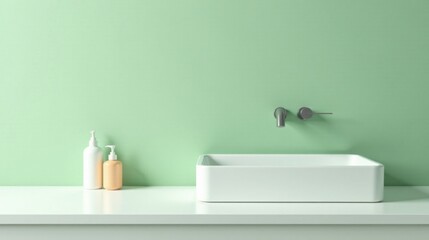 Modern Minimalist Bathroom Design Featuring a Recessed Vessel Sink and Simple Soap Dispensers