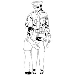sketch of a police woman hugging a child