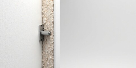 Close-up view of a metallic fitting installed within a wall featuring an insulating material
