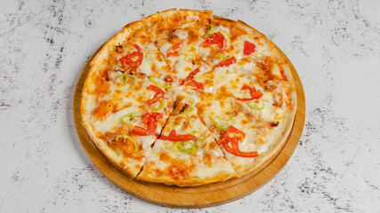 Pizza margarita on tray isolated
