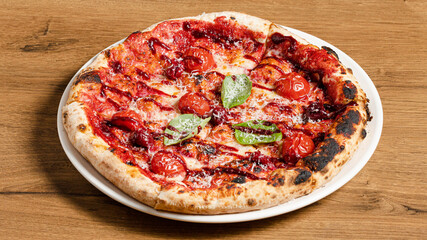 BBQ pizza on tray isolated