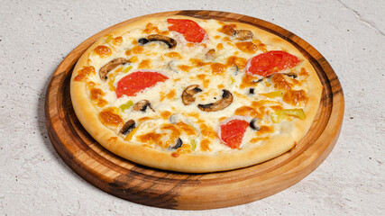 Delicious pizza on tray isolated