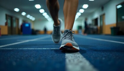 Feet in sneakers on a treadmill. Symbolizes healthy lifestyle and sports.