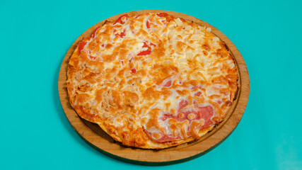 Cheese pizza on tray isolated