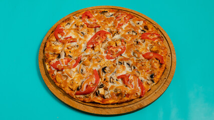 Delicious pizza on tray isolated