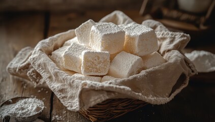 soft marshmallows on wooden table
