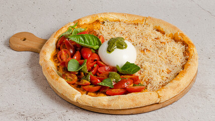 Delicious pizza on tray isolated