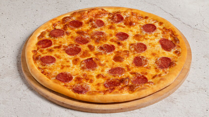 Pizza pepperoni on tray isolated