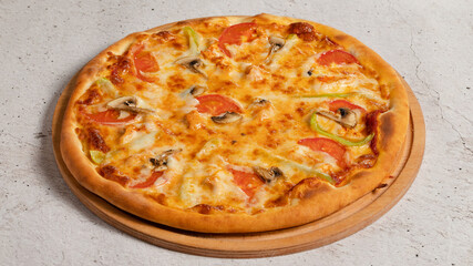 Delicious pizza on tray isolated