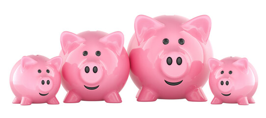 Piggy bank family. Family budget, concept. 3D rendering isolated on transparent background