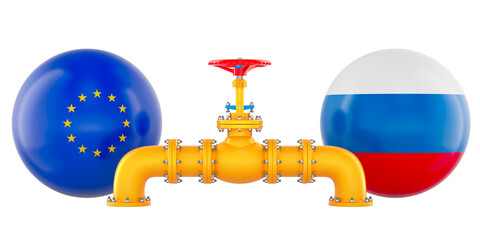 Russia-EU gas transit agreement, concept. 3D rendering isolated on transparent background