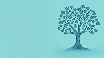 Heart-shaped tree illustration on blue background. symbolic love representation