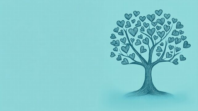Heart-shaped tree illustration on blue background. symbolic love representation