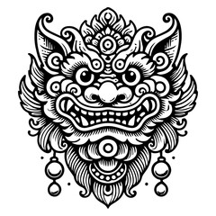 Traditional Lion Dance Mask with Ornamental Details