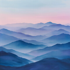 Fototapeta premium Majestic mountain ranges enveloped in soft hues at dawn. Generative AI