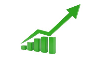 green upward graph isolated on transparent, financial growth, market growth, upward trajectory, rising values