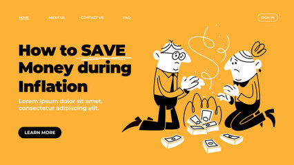 Currency depreciation. Template of web banner and landing page. Doodle vector illustration.