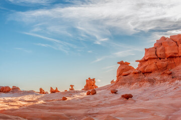 Red rock formations in Goblin Valley State Park in Utah.