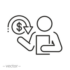 financial collector with clipboard icon, bailiff or debt inspector, loan problems, debt, thin line web symbol on white background - editable stroke vector illustration eps10