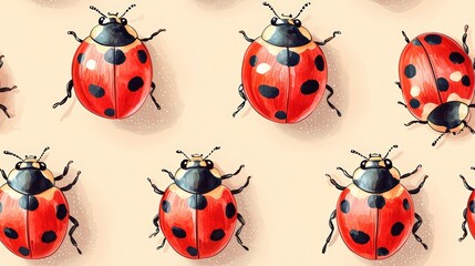 Red and black ladybug pattern on beige background