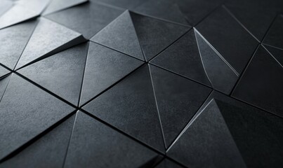 Dark Modern Surface with Tetrahedrons. Black, Geometric 3d Background.