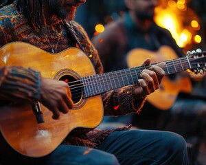 Obraz premium A bright outdoor jam session where glowing rhythms blend with the natural sounds of the environment