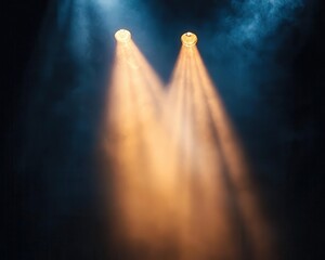 A glowing spotlight capturing an artist midperformance, their passion visible as sunlight filters onto the stage