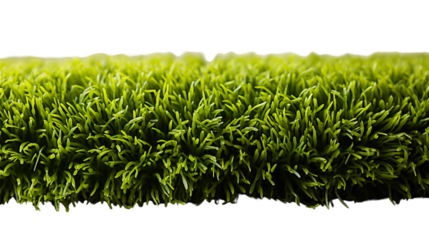 A close-up of a synthetic grass carpet with realistic texture, ideal for outdoor and indoor applications, studio view, isolated on transparent background.