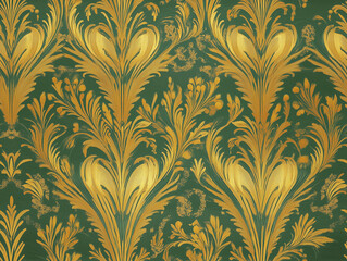 Motif répétitif (seamless pattern) d'un papier peint historique de style art déco avec des ornements baroques rappelant des feuilles ou plumes et des motifs géométriques