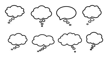set of line art thought bubble thinking cloud black vector